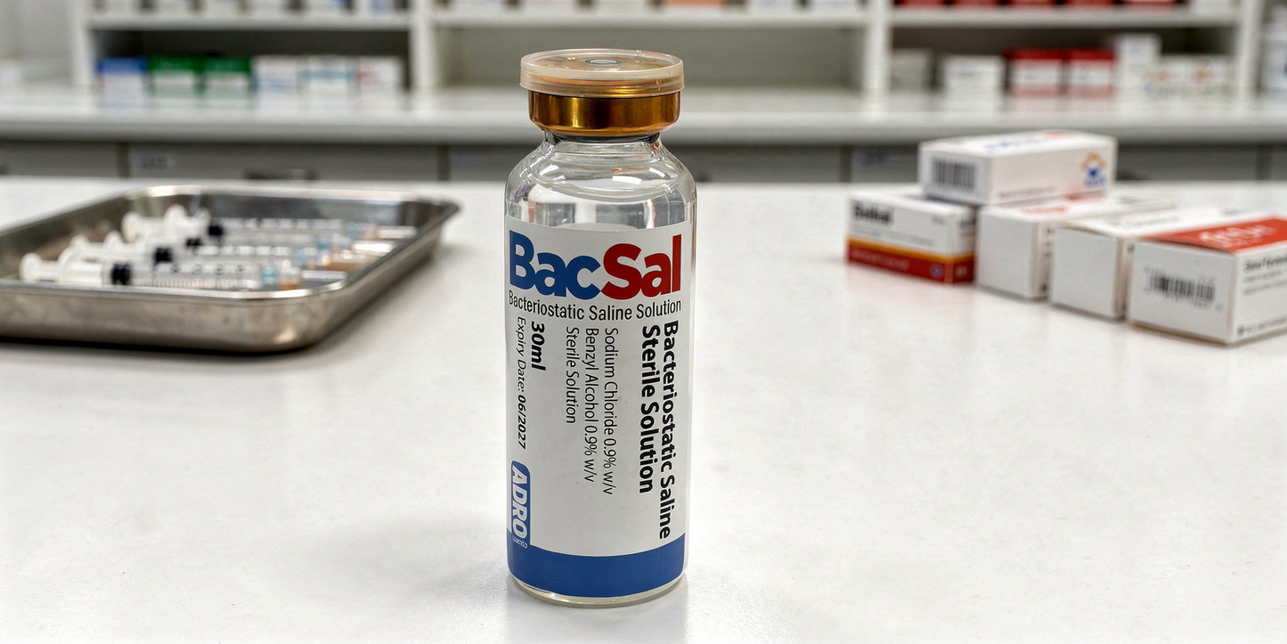 bacteriostatic saline solution 0.9% UK bacsal vial with benzyl alcohol